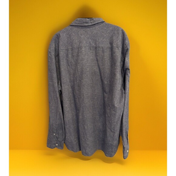 BIG & TALL Billy Reid Button Up Shirt XXL Cotton/Linen Slim Fit Grey Stripe GUC - Picture 11 of 13